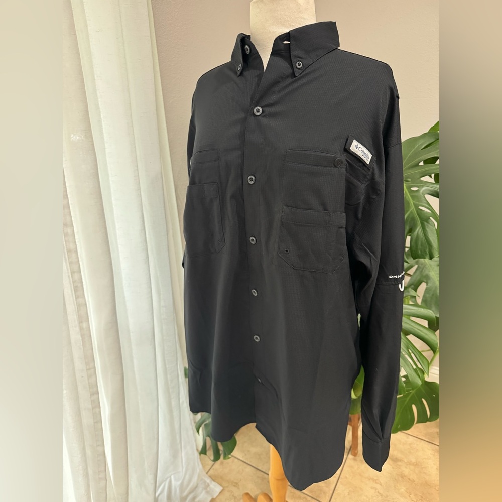 Columbia‎ PFG Omni-Shade Fishing Shirt Men’s L Black, Vented, Long Sleeve